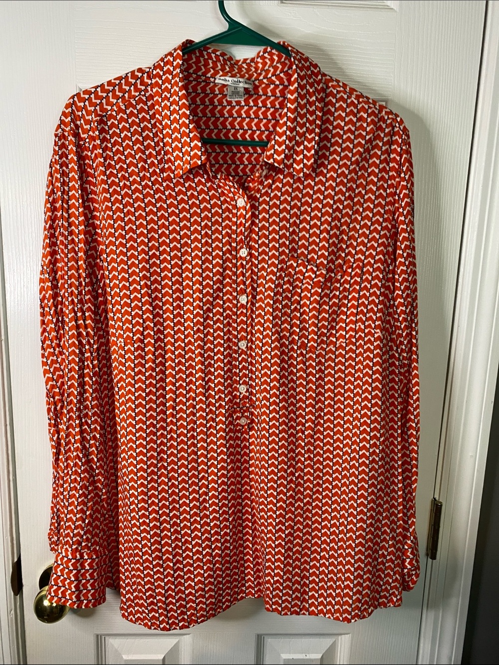 Dalia Collection Orange White And Blue Geometric Button-Down Shirt Size 2X.